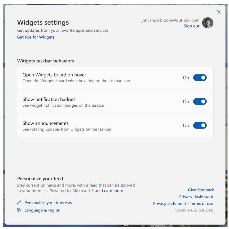 Build 25211 Widgets Settings