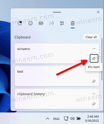 Pin an item in Clipboard history