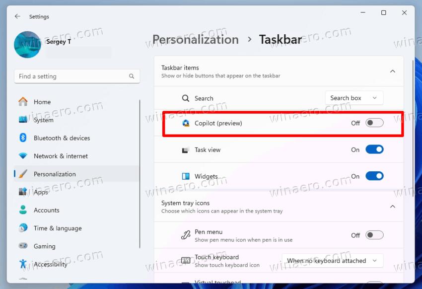 Disable Copilot Taskbar Button