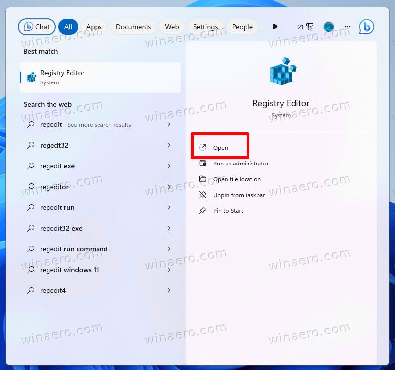 Open Regedit From Search