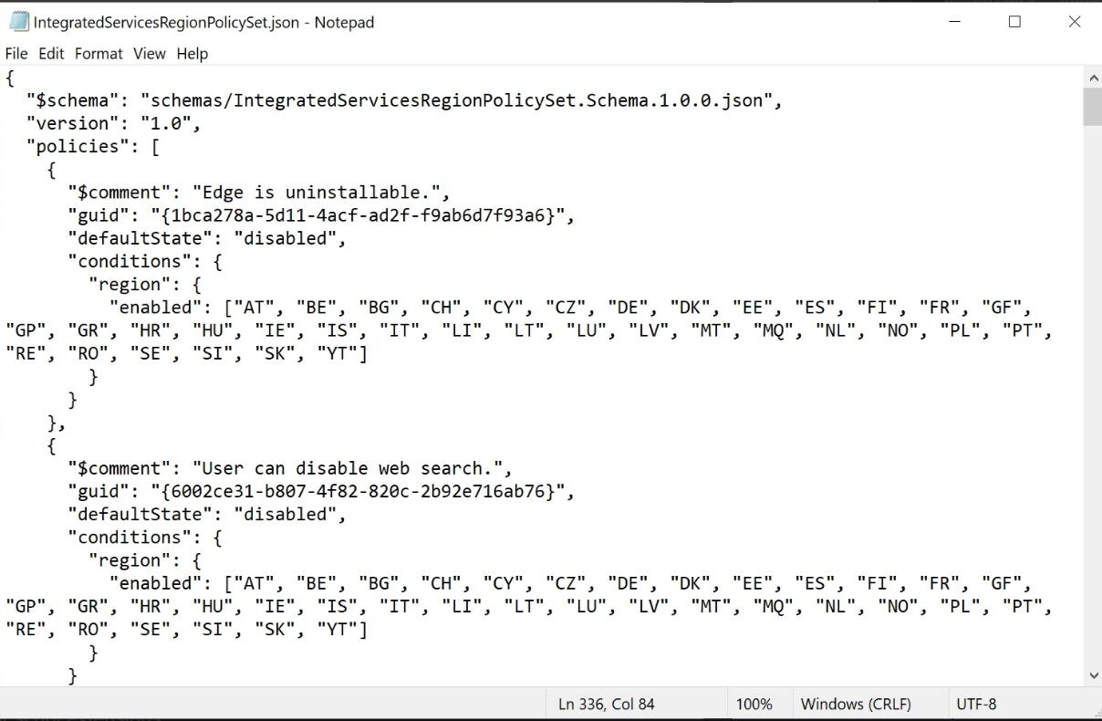 IntegratedServicesRegionPolicySet Json