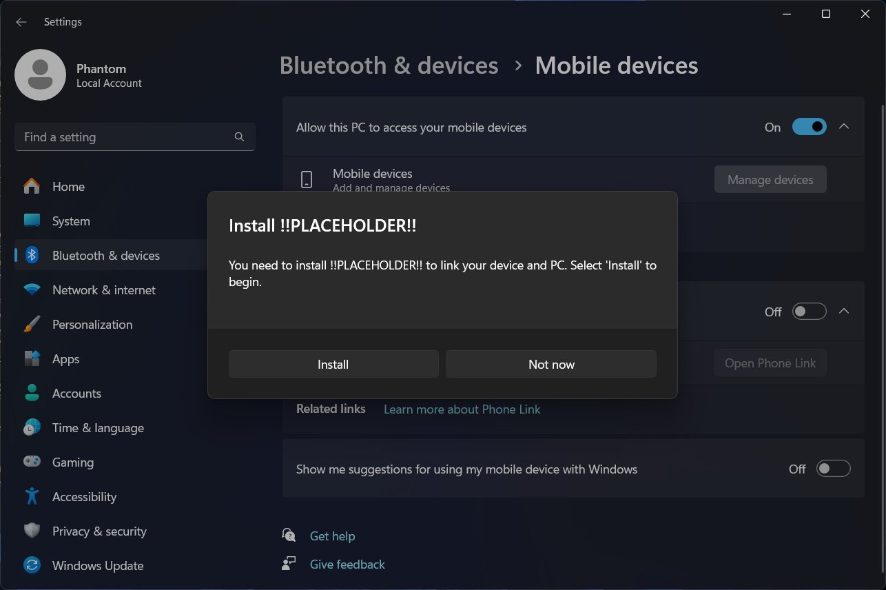 Mobile Devices is a new name for the Phone Link Settings page in Windows 11