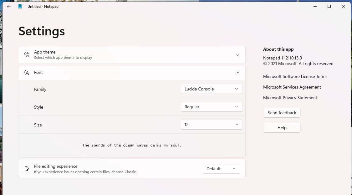 Notepad Settings In Windows 11