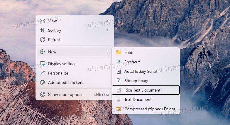 Add RTF to the New menu in File Explorer