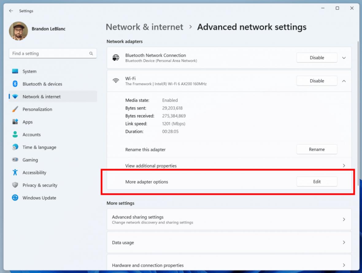 Settings Advanced Adapter Options