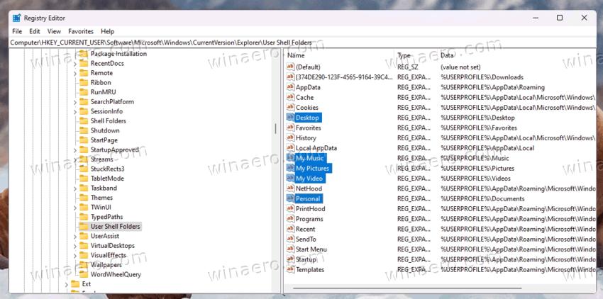 User Shell Folders In The Registry