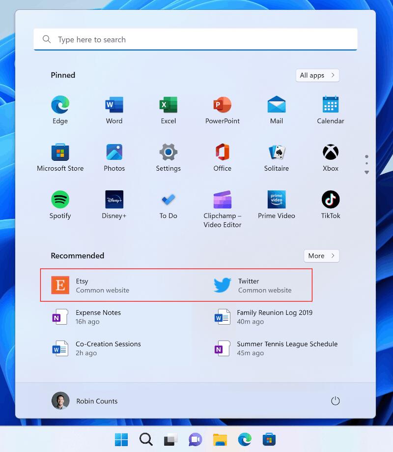 Website Recommendations In Start Menu