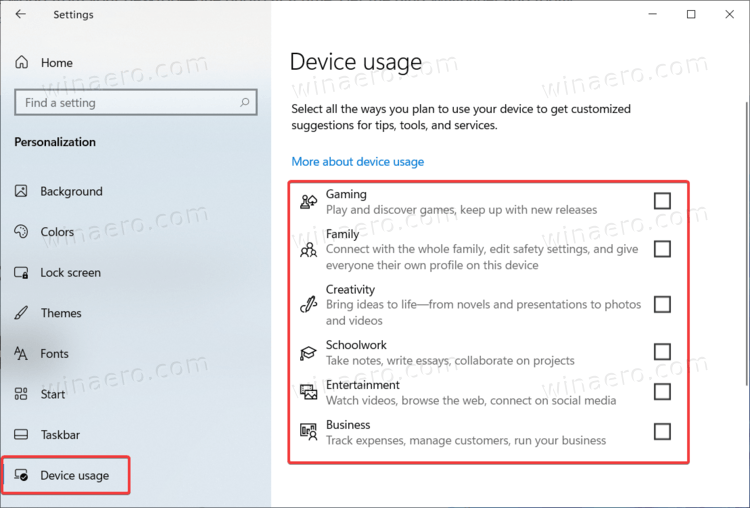 Change Device Usage In Windows 10