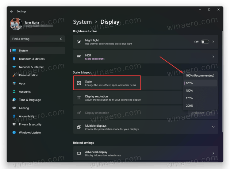 Change DPI Display Scaling In Windows 11