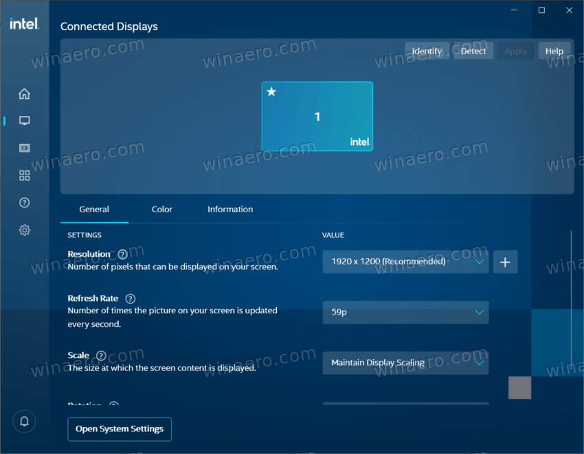 Intel Control Panel app