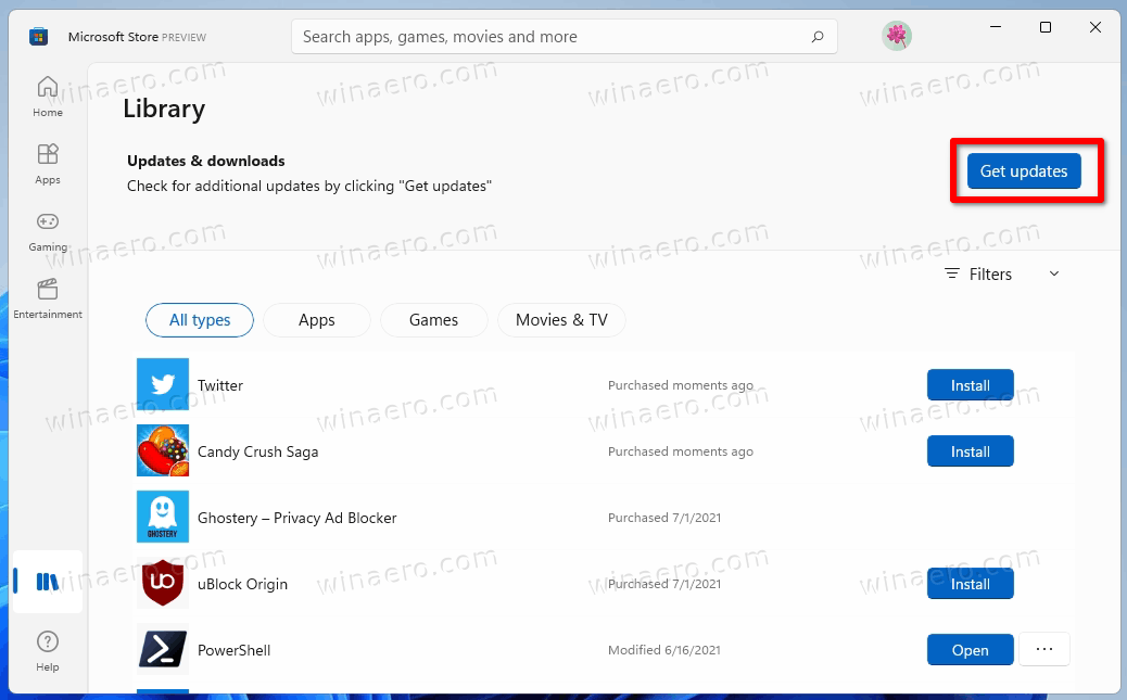 Windows 11 Check for Store App Updates