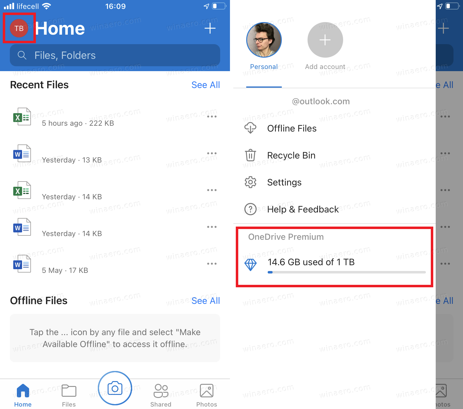 Check free storage in the OneDrive on iOS