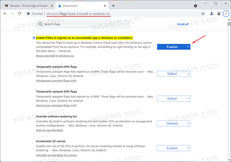 Chrome PWA Uninstall Flag