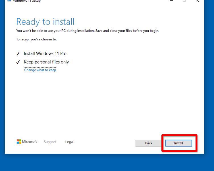 Click On Install Button To Upgrade To Windows 11