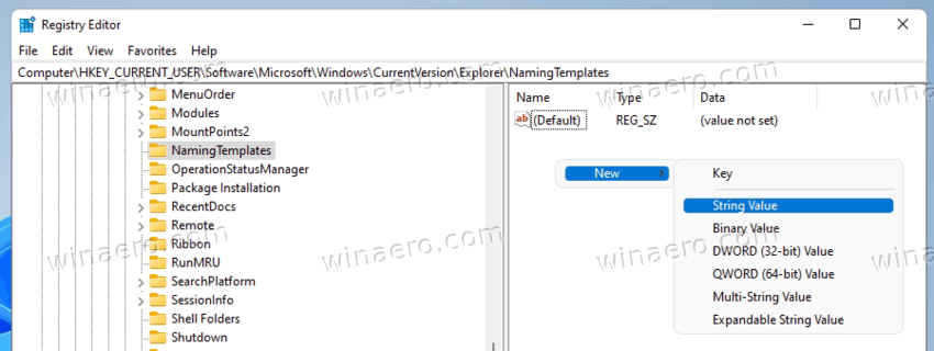 Create New String Value Under Naming Templates