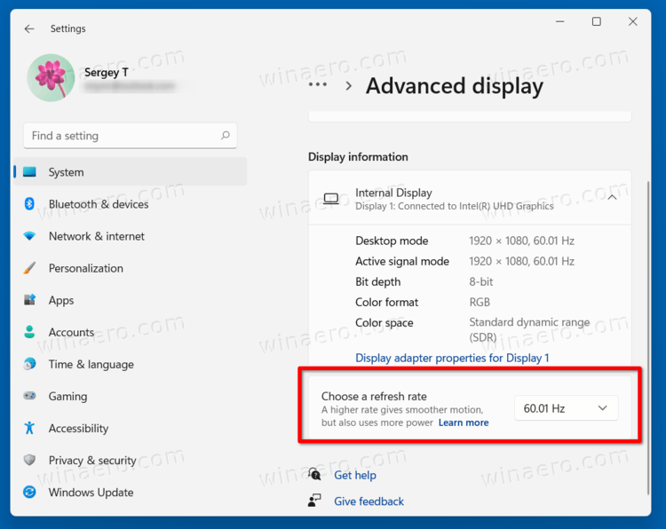 Disable Dynamic Refresh Rate For A Display