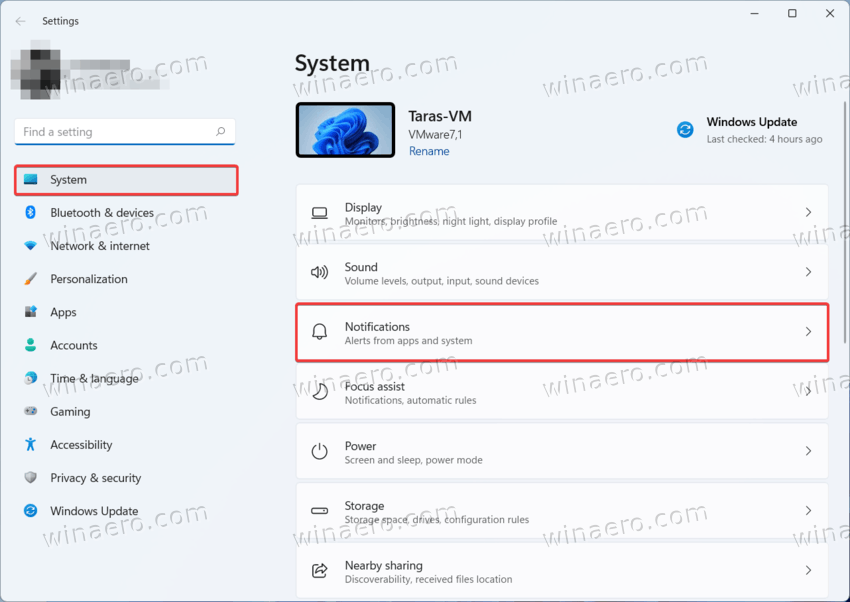 Open Settings > System > Notifications