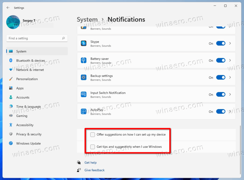 Disable Tips And Notifications About Windows Features