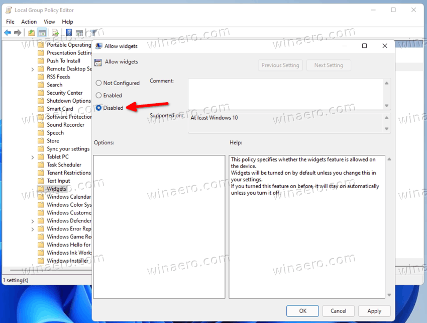 Disable Widgets In Windows 11 With Group Policy