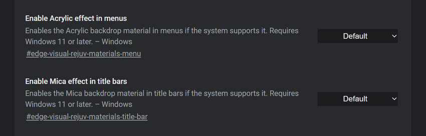 Edge New UI Effect Flags Acryllic Menu Mica Title Bar