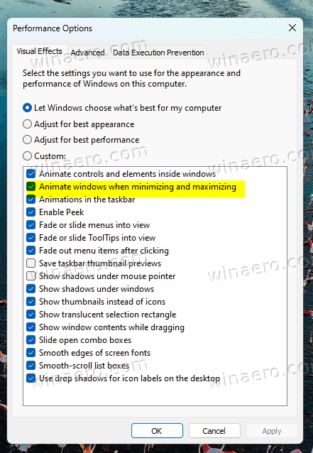 Enable Animate Windows When Minimizing And Maximizing