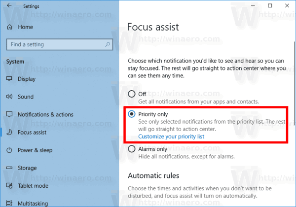 Enable Focus Assist In Windows 10