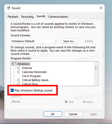 Enable Windows 11 Startup Sound