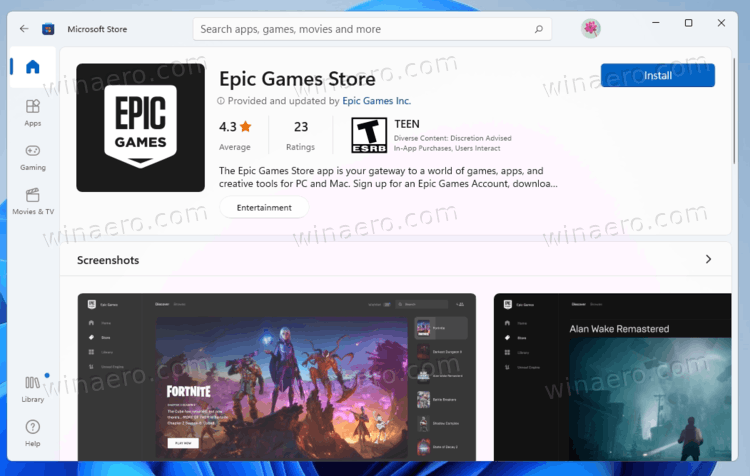 Epic Games Store In Microsoft Store