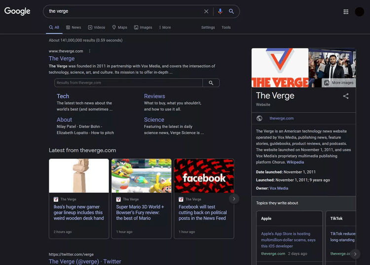 Google Search Dark Mode