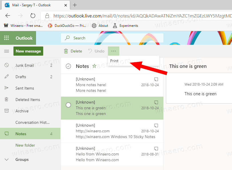 How To Print Notes On Outlook Com