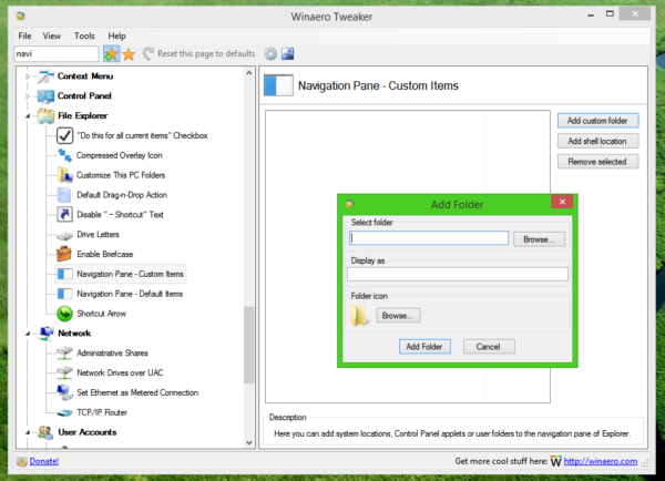 navigation pane - add custom folders