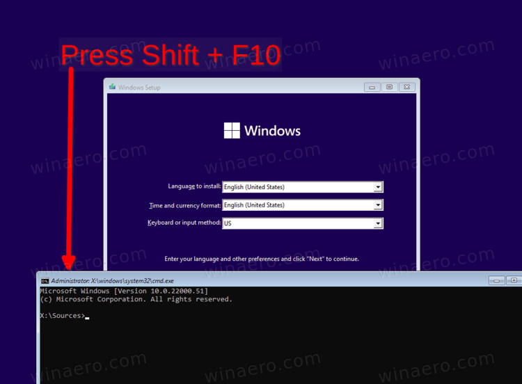 Open Command Prompt At Boot In Windows 11 Via Shift F10