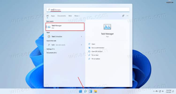 Open Task Manager In Windows 11 Search