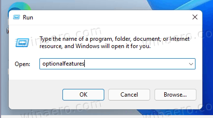 Optionalfeatures Command In The Run Dialog