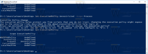 PowerShell Execution Policy Is Set For A Process