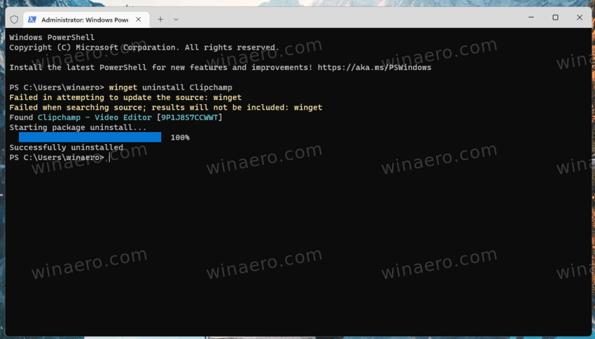 uninstall Clipchamp with winget