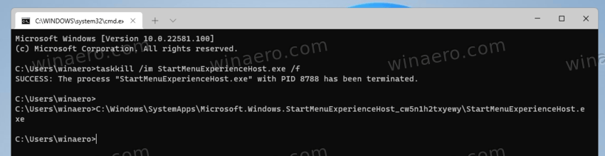 Restart Start Menu Process From Command Prompt