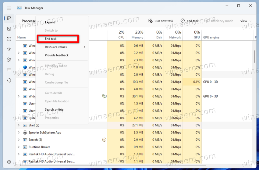 Restart Start Menu Process In Windows 11