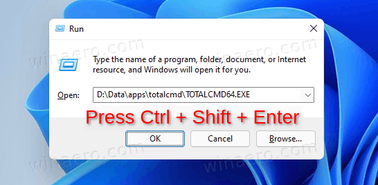 Run Dialog Ctrl Shift Enter