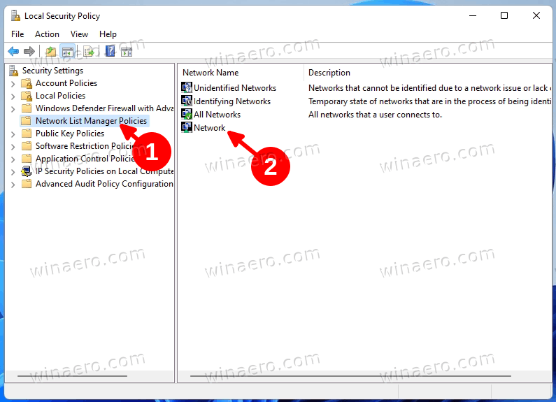 Network List Manager Policies