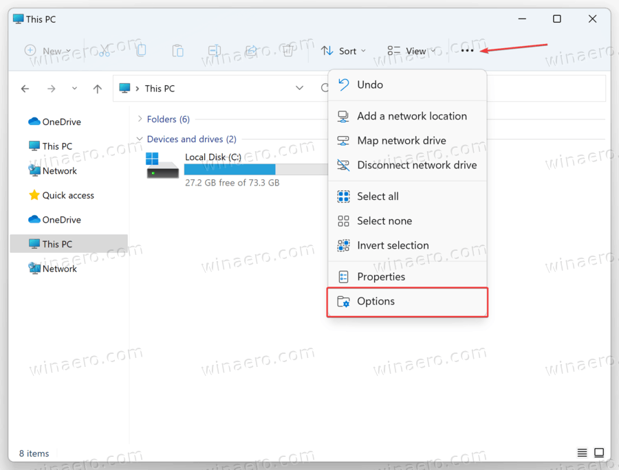 Select Options In Explorer Menu