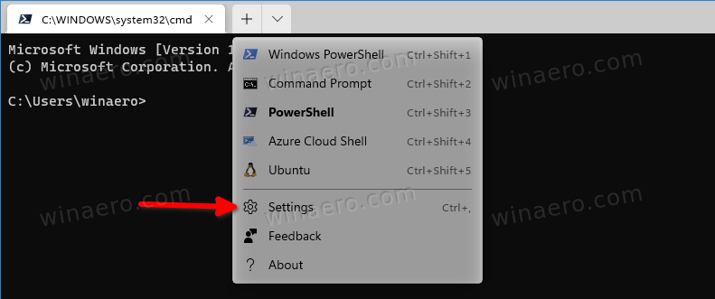 Select Windows Terminal Settings From Its Menu