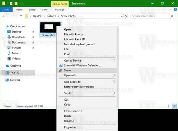 Share Context Menu Before