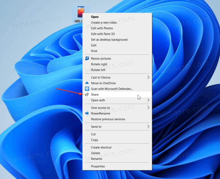 Share Context Menu Item