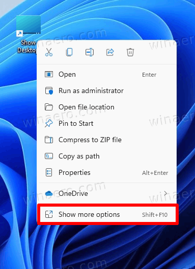 Show More Options Context Menu