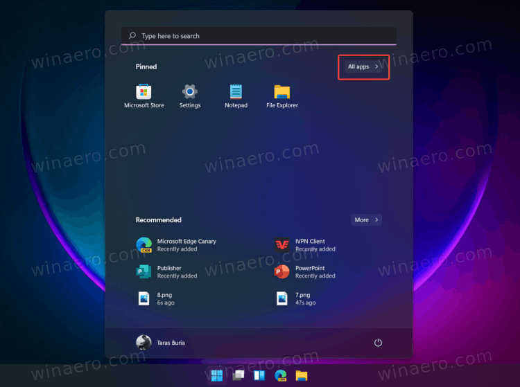 Start Menu All Apps Item