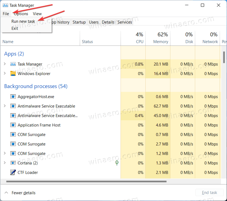 Task Manager Run Task