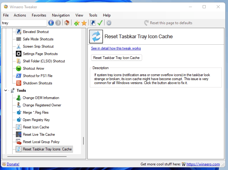 Tweaker Reset Tray Icons