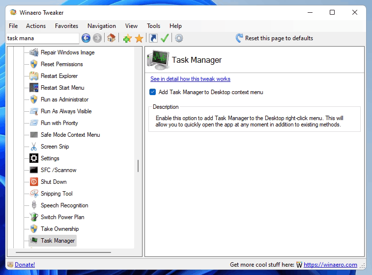 Tweaker Task Manager Context Menu