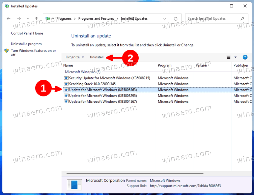 Uninstall Updates In Windows 11